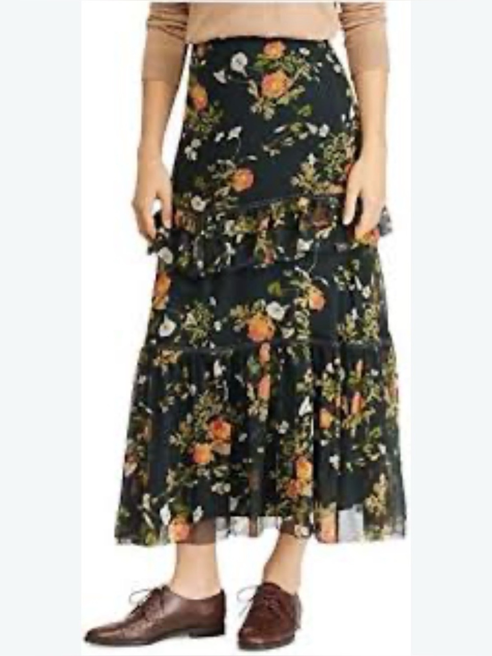 Lauren Ralph Lauren Floral Georgette Maxiskirt Size 12 Green Layer Size 12